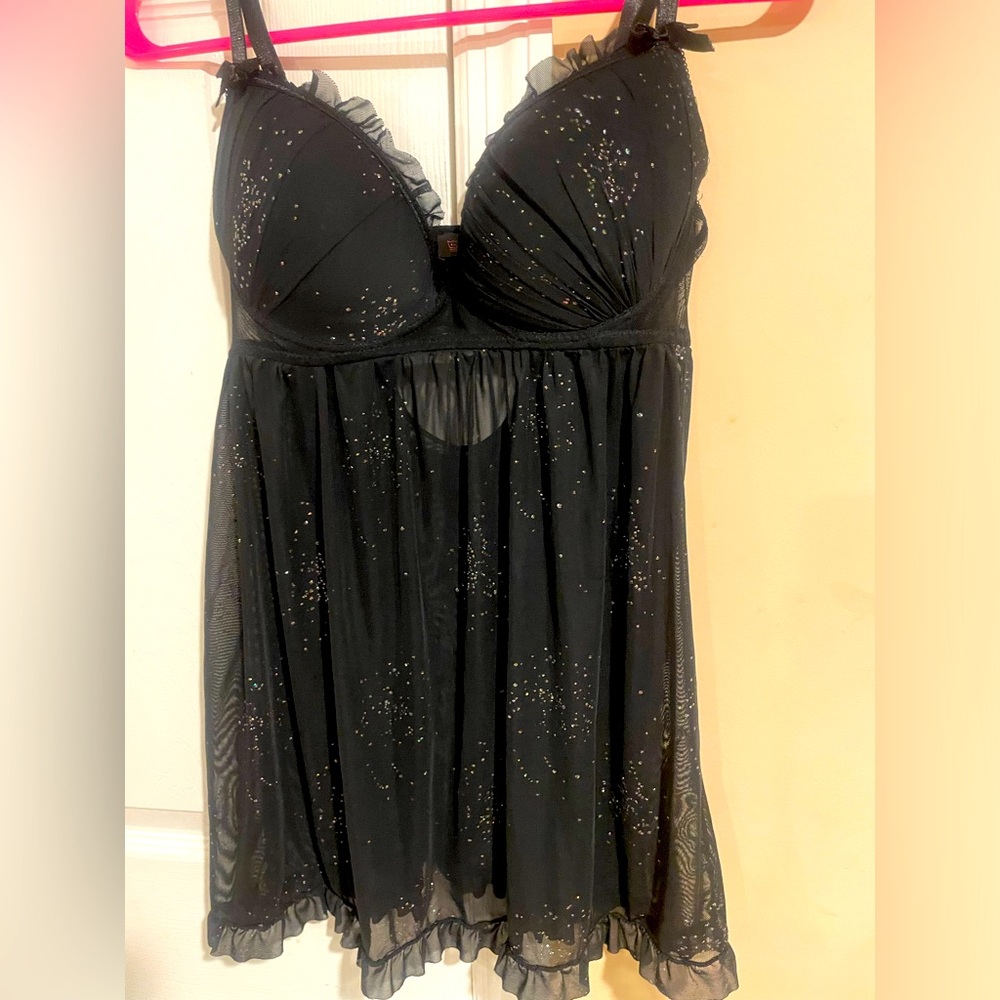 Size medium black sparkle babydoll top lingerie sexy demon lingerie